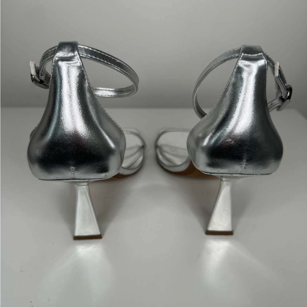 Zara Silver Metallic Heel Strap Sandals Sz 39 - Picture 3 of 5